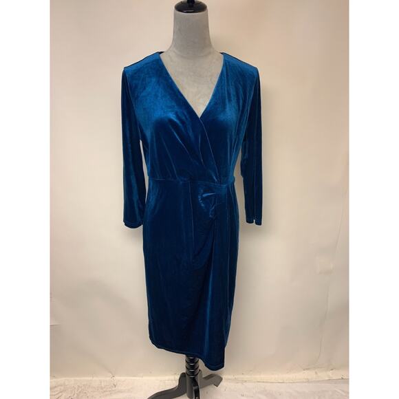 Dress Velvet Glam Pinup Sheath Holiday Party Dance Timeless Womens Size XL Blue - Picture 1 of 10